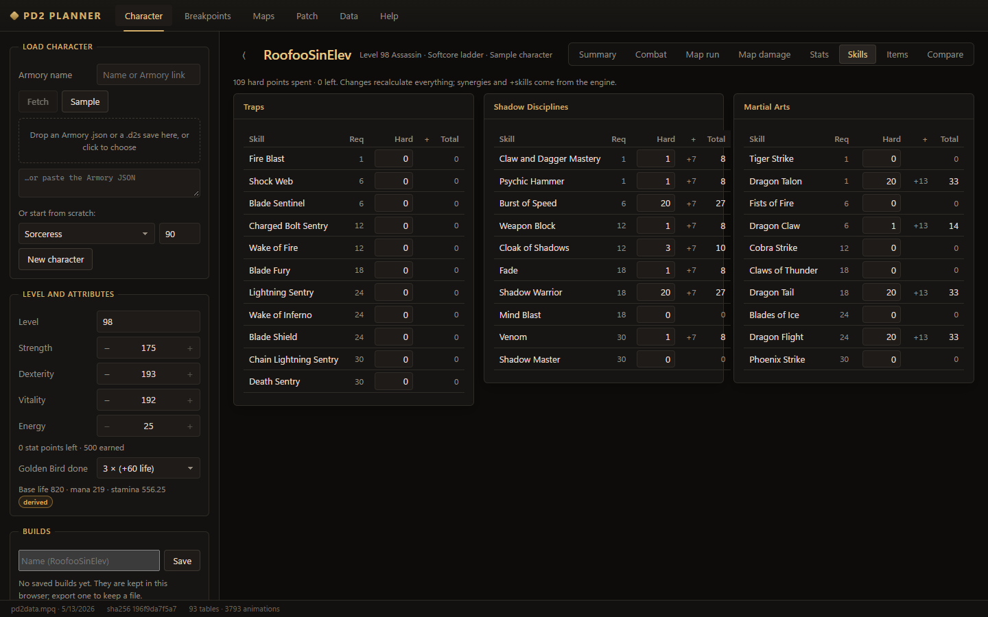 Skills tab